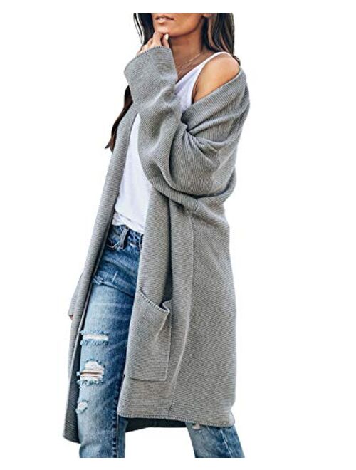 Eanklosco Essential Women's Long Batwing Sleeve Open Front Chunky Knit Cardigan Sweater with Pockets