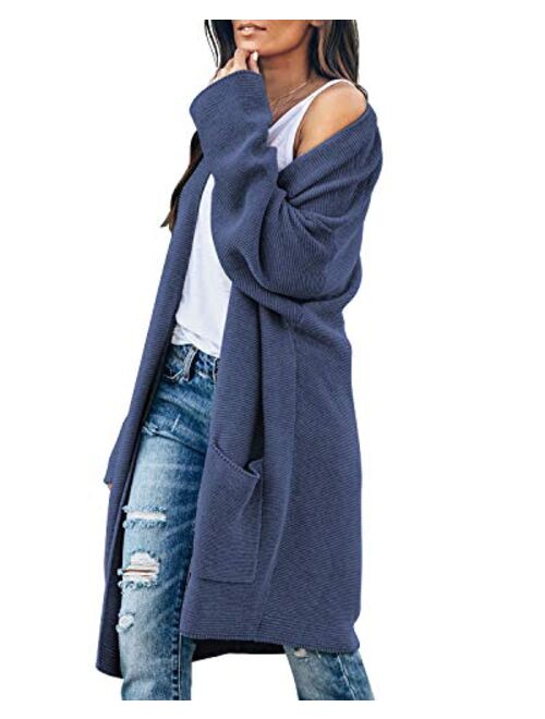 Eanklosco Essential Women's Long Batwing Sleeve Open Front Chunky Knit Cardigan Sweater with Pockets