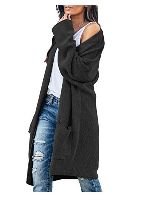 Eanklosco Essential Women's Long Batwing Sleeve Open Front Chunky Knit Cardigan Sweater with Pockets