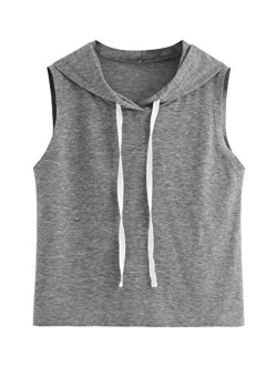 Women's Summer Sleeveless Hooded Crop Tank Top T-Shirt