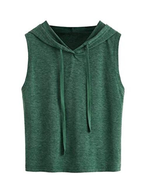 SweatyRocks Women's Summer Sleeveless Hooded Crop Tank Top T-Shirt