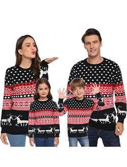 Aiboria Family Matching Ugly Christmas Knit Reindeer Snowflakes Sweaters Pullover Tops (Dad, Mom, Kids)