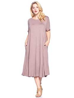 Modern Kiwi Women's Plus Size Short Sleeve Flowy A-Line Pocket Midi Maxi Dress (1X-5X) Made in USA