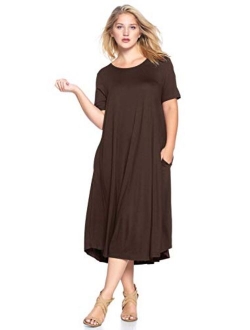 Modern Kiwi Women's Plus Size Short Sleeve Flowy A-Line Pocket Midi Maxi Dress (1X-5X) Made in USA