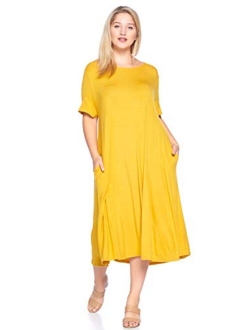 Modern Kiwi Women's Plus Size Short Sleeve Flowy A-Line Pocket Midi Maxi Dress (1X-5X) Made in USA