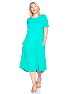 Modern Kiwi Women's Plus Size Short Sleeve Flowy A-Line Pocket Midi Maxi Dress (1X-5X) Made in USA