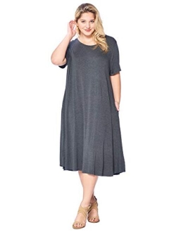 Modern Kiwi Women's Plus Size Short Sleeve Flowy A-Line Pocket Midi Maxi Dress (1X-5X) Made in USA