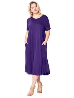 Modern Kiwi Women's Plus Size Short Sleeve Flowy A-Line Pocket Midi Maxi Dress (1X-5X) Made in USA