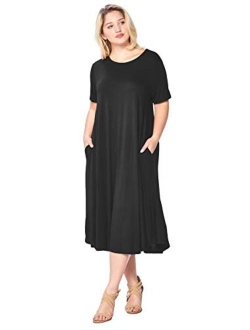 Modern Kiwi Women's Plus Size Short Sleeve Flowy A-Line Pocket Midi Maxi Dress (1X-5X) Made in USA