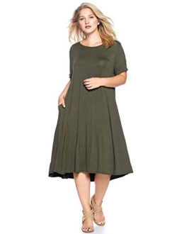 Modern Kiwi Women's Plus Size Short Sleeve Flowy A-Line Pocket Midi Maxi Dress (1X-5X) Made in USA