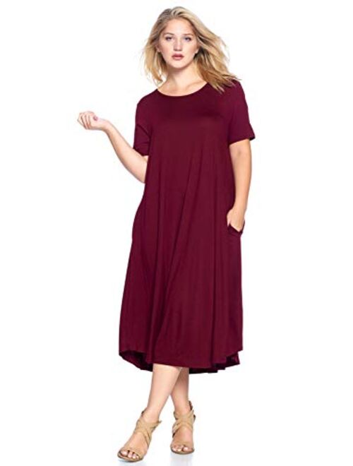 Modern Kiwi Women's Plus Size Short Sleeve Flowy A-Line Pocket Midi Maxi Dress (1X-5X) Made in USA