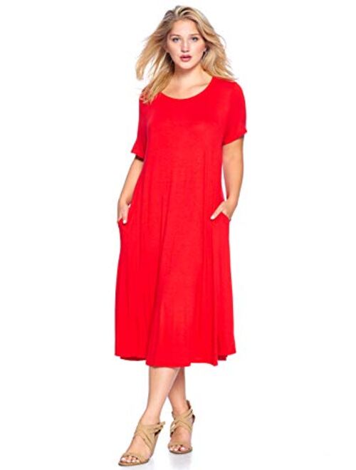 Modern Kiwi Women's Plus Size Short Sleeve Flowy A-Line Pocket Midi Maxi Dress (1X-5X) Made in USA