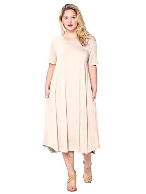 Modern Kiwi Women's Plus Size Short Sleeve Flowy A-Line Pocket Midi Maxi Dress (1X-5X) Made in USA