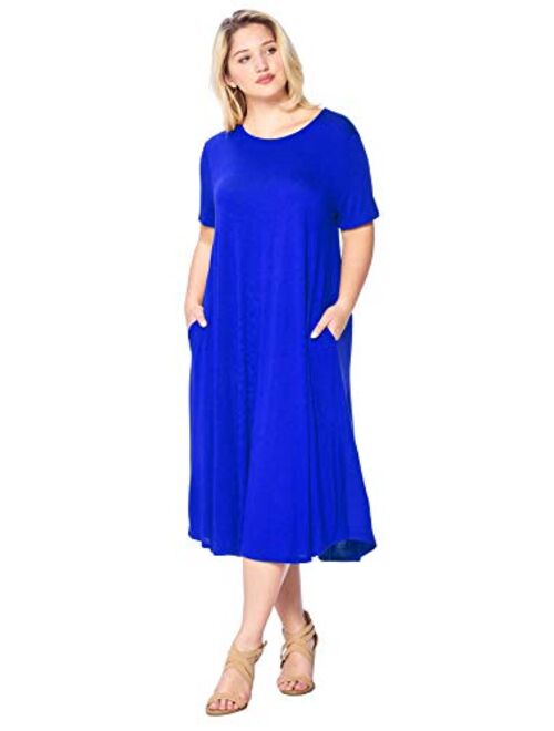 Modern Kiwi Women's Plus Size Short Sleeve Flowy A-Line Pocket Midi Maxi Dress (1X-5X) Made in USA