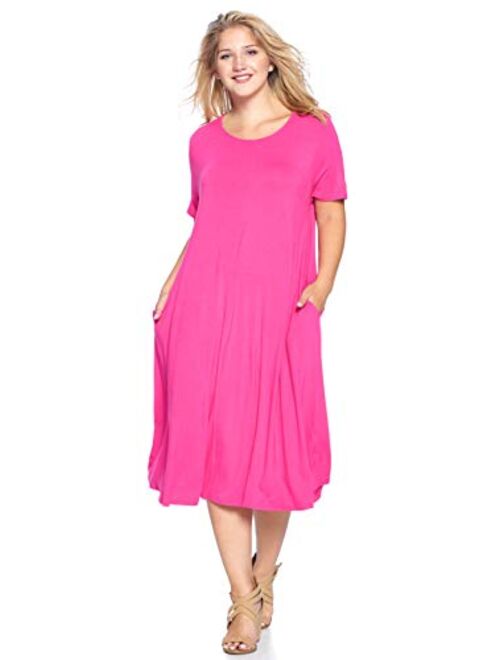 Modern Kiwi Women's Plus Size Short Sleeve Flowy A-Line Pocket Midi Maxi Dress (1X-5X) Made in USA