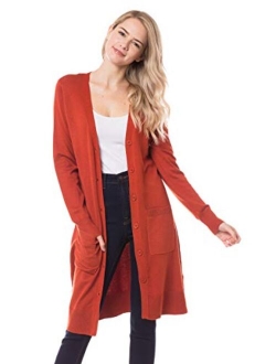 Lotiful Long Cardigans Duster with Pocket Button Up Lightweight Sweater Cardigans for Women