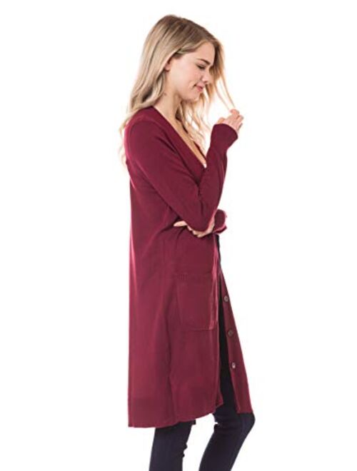 Lotiful Long Cardigans Duster with Pocket Button Up Lightweight Sweater Cardigans for Women