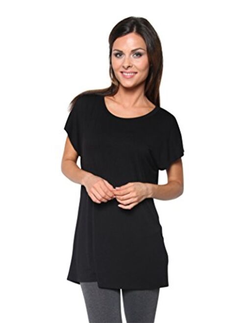 Free to Live 3 Pack Women's Loose Fitting Short Sleeve Kimono Flowy Long Tunic Tops