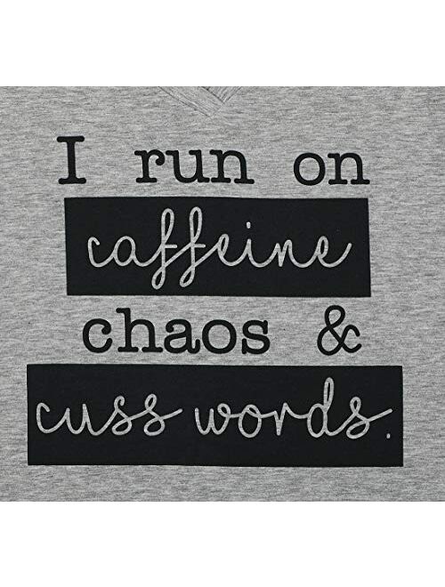 I Run On Coffee Chaos Cuss Words T Shirt Women Funny Short Sleeve T-Shirt Mom Gift