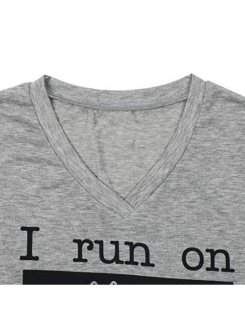 I Run On Coffee Chaos Cuss Words T Shirt Women Funny Short Sleeve T-Shirt Mom Gift