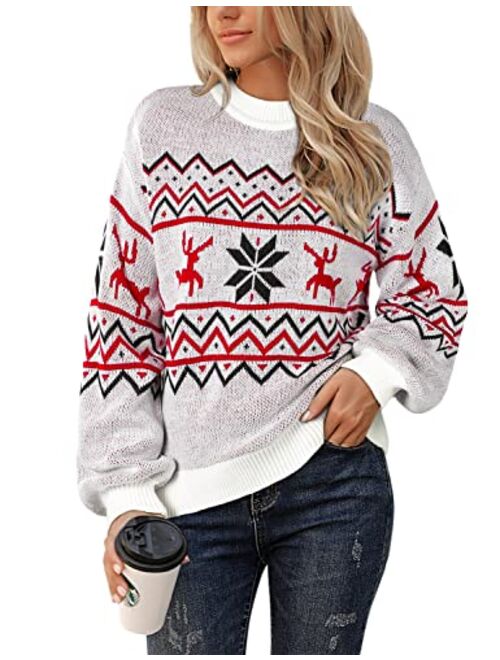 Blooming Jelly Women's Chunky Sweater Crewneck Sweatshirt Knit Lantern Sleeve Oversized Pullover Sweater with Pearls