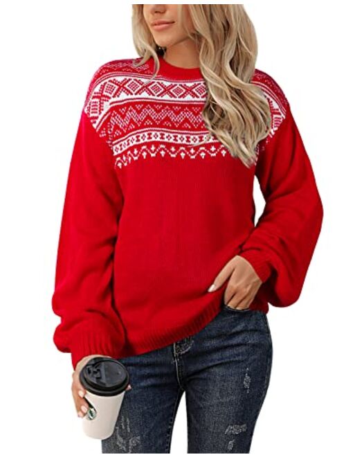 Blooming Jelly Women's Chunky Sweater Crewneck Sweatshirt Knit Lantern Sleeve Oversized Pullover Sweater with Pearls