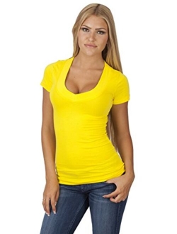 Hollywood Star Fashion Women's Deep V-Neck Short-Sleeve Shirt