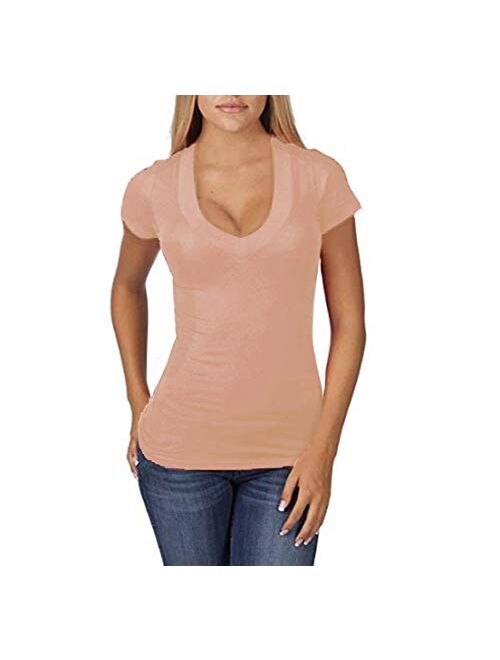 Hollywood Star Fashion Women's Deep V-Neck Short-Sleeve Shirt