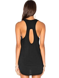 Muzniuer Women's Backless Long Tank Backless Yoga Shirts Workout Shirts Cover up Long Tank Summer Casual T Shirts