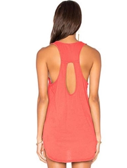 Muzniuer Women's Backless Long Tank Backless Yoga Shirts Workout Shirts Cover up Long Tank Summer Casual T Shirts