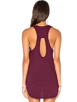 Muzniuer Women's Backless Long Tank Backless Yoga Shirts Workout Shirts Cover up Long Tank Summer Casual T Shirts