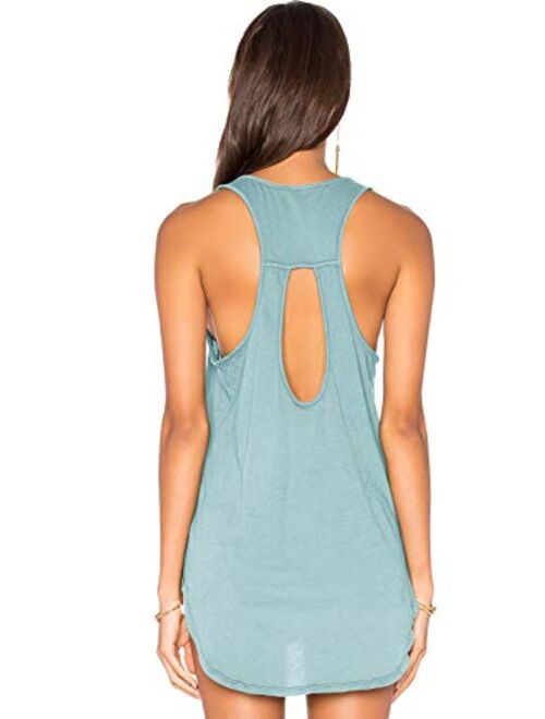 Muzniuer Women's Backless Long Tank Backless Yoga Shirts Workout Shirts Cover up Long Tank Summer Casual T Shirts