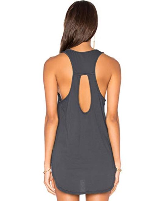 Muzniuer Women's Backless Long Tank Backless Yoga Shirts Workout Shirts Cover up Long Tank Summer Casual T Shirts