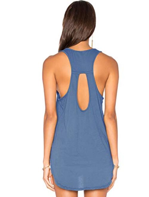 Muzniuer Women's Backless Long Tank Backless Yoga Shirts Workout Shirts Cover up Long Tank Summer Casual T Shirts