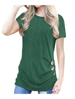 Aliex Women's Casual Tunic Top Short Sleeve Blouse T-Shirt Button Decor