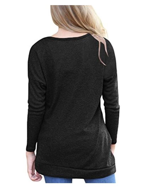 Aliex Women's Casual Tunic Top Short Sleeve Blouse T-Shirt Button Decor