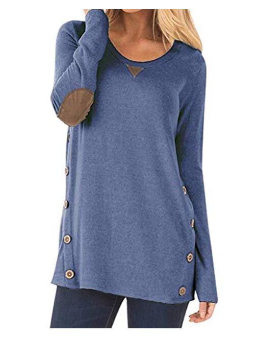 Aliex Women's Casual Tunic Top Short Sleeve Blouse T-Shirt Button Decor