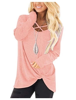 NIASHOT Womens Long Sleeves Tops V Neck Casual Fall Sweaters Shirts