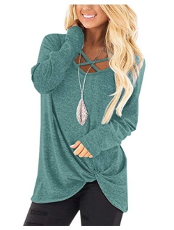 NIASHOT Womens Long Sleeves Tops V Neck Casual Fall Sweaters Shirts