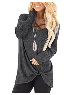 NIASHOT Womens Long Sleeves Tops V Neck Casual Fall Sweaters Shirts