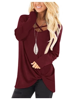 NIASHOT Womens Long Sleeves Tops V Neck Casual Fall Sweaters Shirts