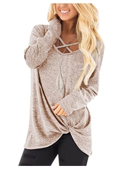 NIASHOT Womens Long Sleeves Tops V Neck Casual Fall Sweaters Shirts