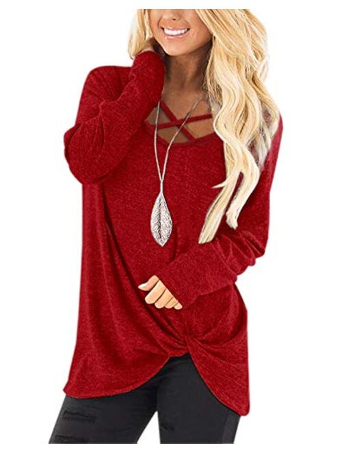 NIASHOT Womens Long Sleeves Tops V Neck Casual Fall Sweaters Shirts