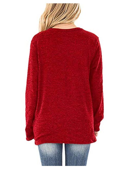 NIASHOT Womens Long Sleeves Tops V Neck Casual Fall Sweaters Shirts