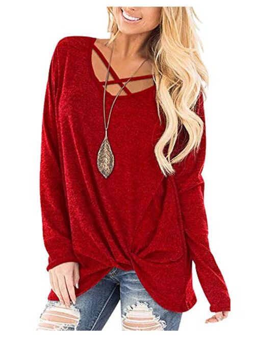 NIASHOT Womens Long Sleeves Tops V Neck Casual Fall Sweaters Shirts