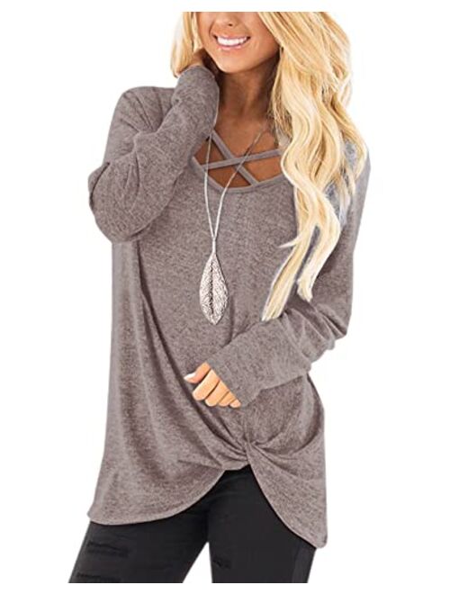 NIASHOT Womens Long Sleeves Tops V Neck Casual Fall Sweaters Shirts