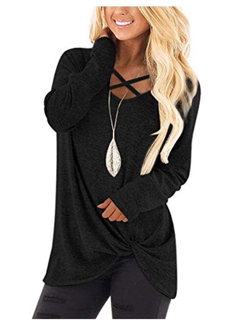 NIASHOT Womens Long Sleeves Tops V Neck Casual Fall Sweaters Shirts