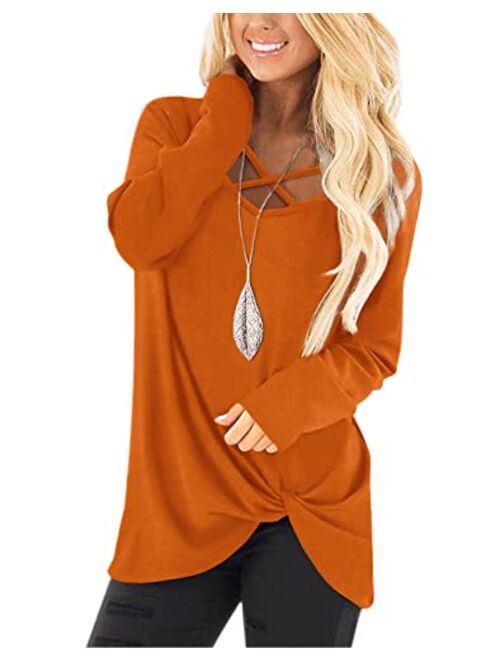 NIASHOT Womens Long Sleeves Tops V Neck Casual Fall Sweaters Shirts