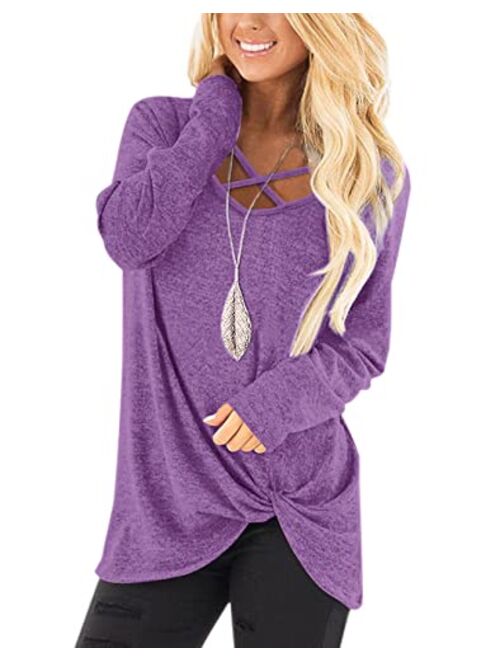 NIASHOT Womens Long Sleeves Tops V Neck Casual Fall Sweaters Shirts