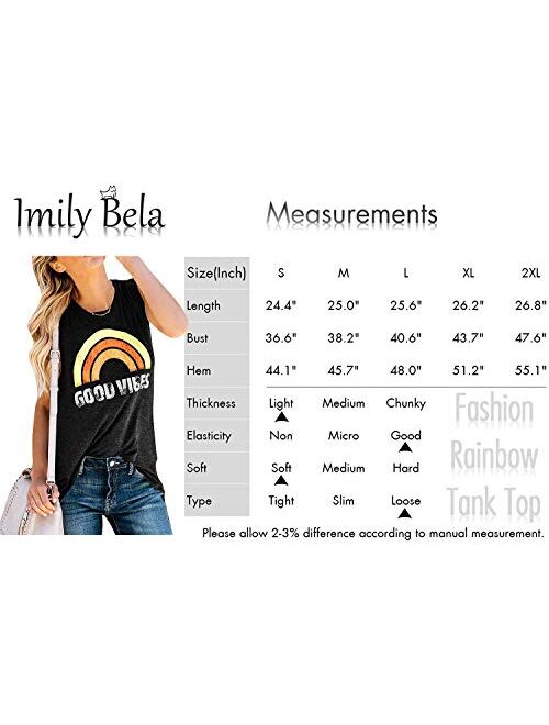 Imily Bela Womens Graphic Tank Tops Good Vibes Summer Sleeveless Rainbow Casual Tees